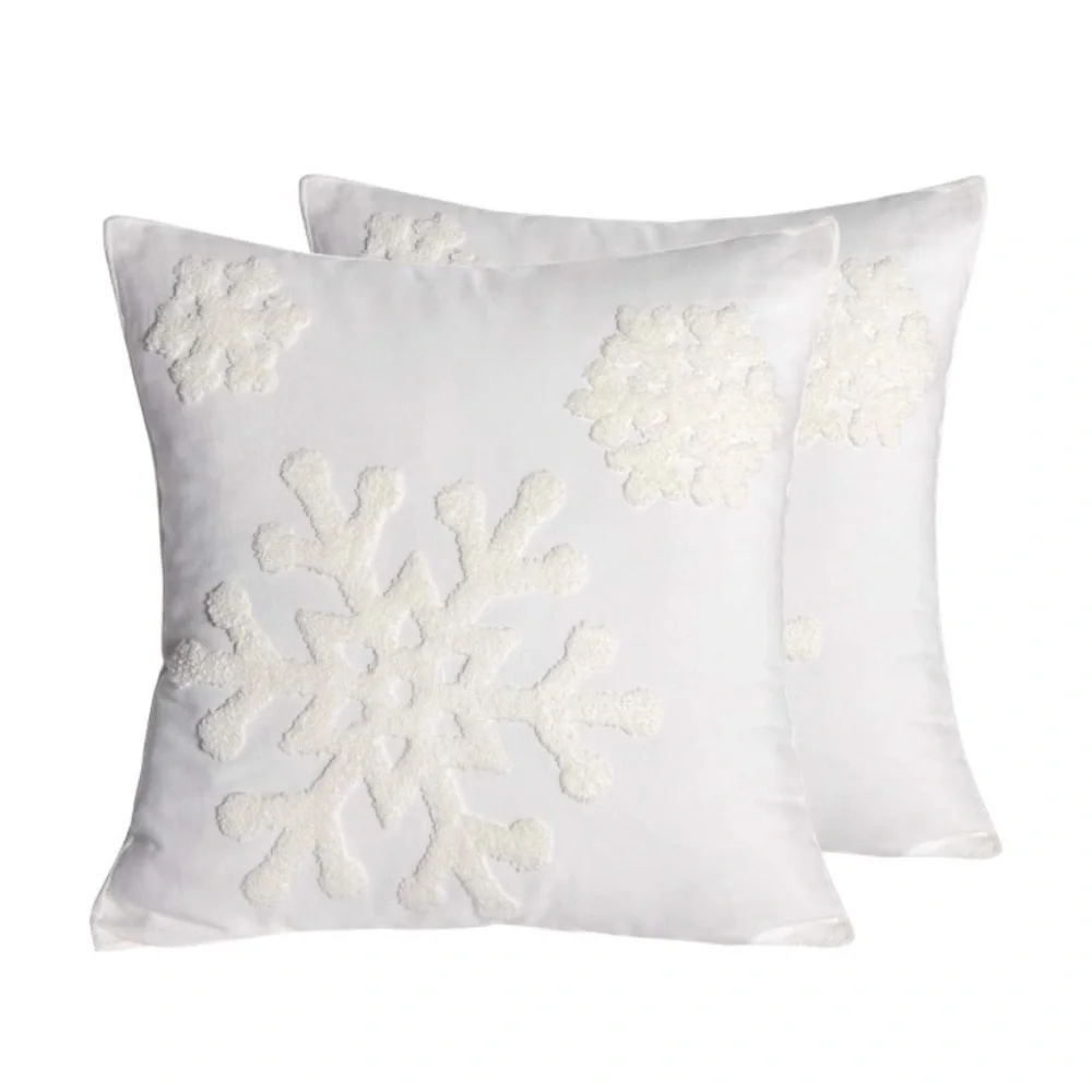 Luxury Home | Classy Chic Snowflake Embroidered Needlepoint Throw Pillow Covers